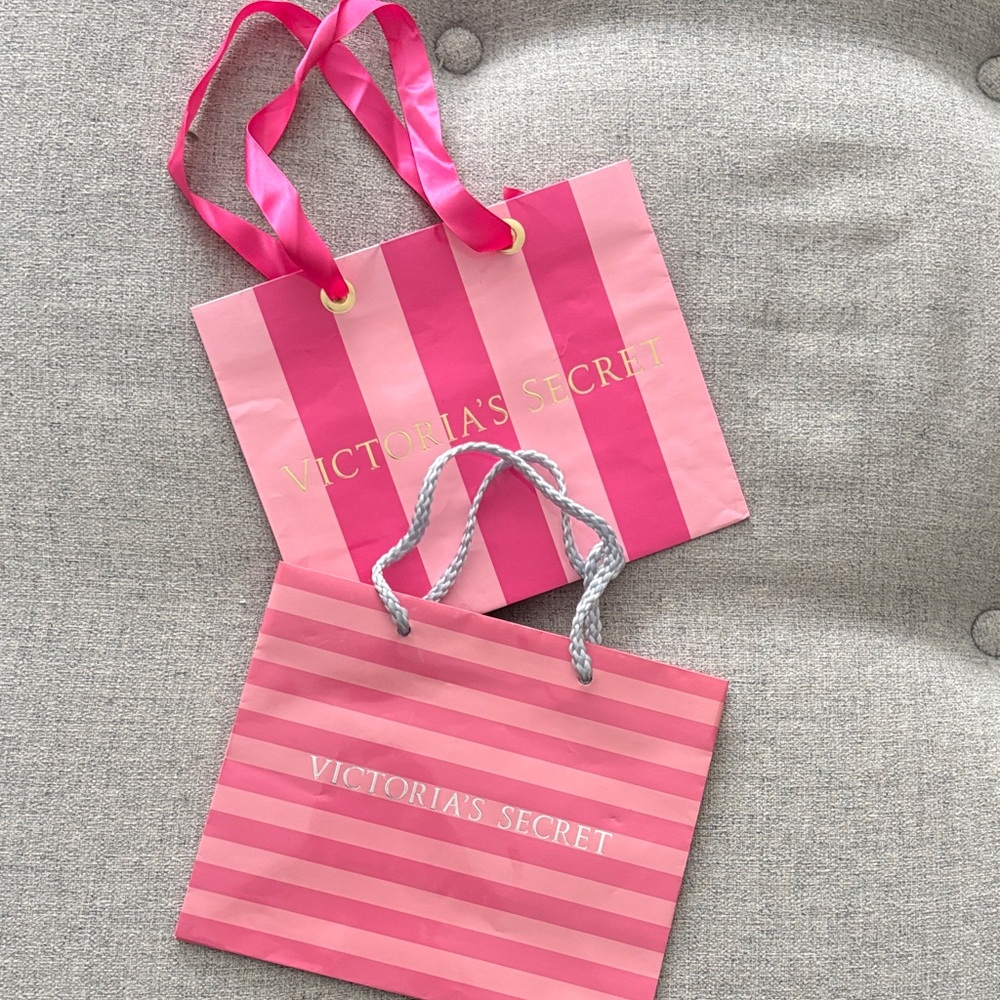 Victoria's Secret Pink and Gold Striped Bags